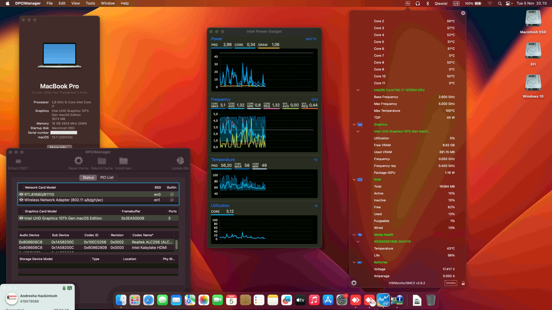 Success Hackintosh macOS Big Ventura 13.7 Build 22H123 in Razer Blade 15 RZ09-03287E72 4K